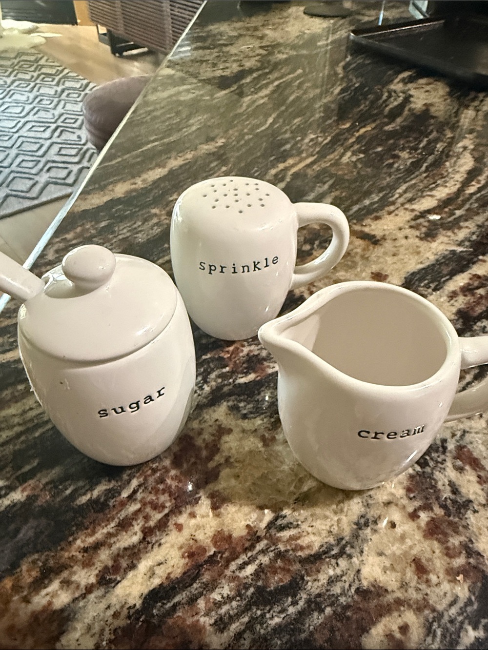 Pottery Barn White Ceramic Sugar, Cream & Sprinkle Set